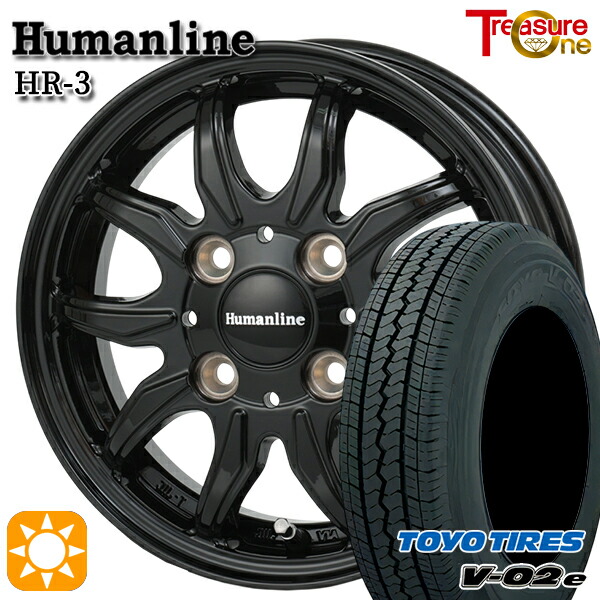 軽トラ軽バン用 145/80R12 80/78N トーヨー V02E V-02E トレジャーワン ヒューマンライン HR3 BK 12インチ 新品サマータイヤホイール 4本セット 送料無料