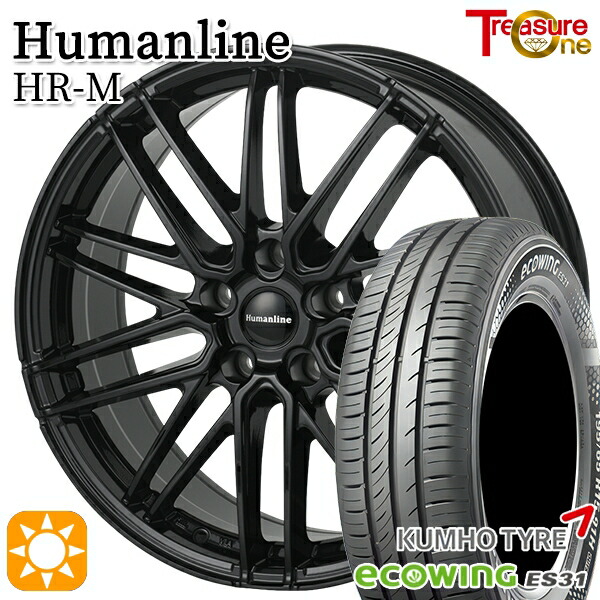 170シエンタ 185/60R15 84H クムホ エコウィング ES31 トレジャーワン ヒューマンライン HRM BK 15インチ 6.0J 5H100 サマータイヤホイールセット