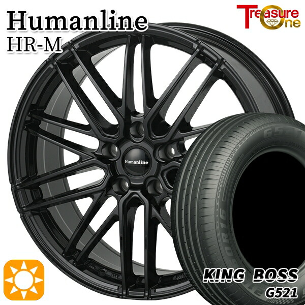 215/60R16 95V キングボス G521 トレジャーワン ヒューマンライン HRM BK 16インチ 6.5J 5H114.3 サマータイヤホイールセット