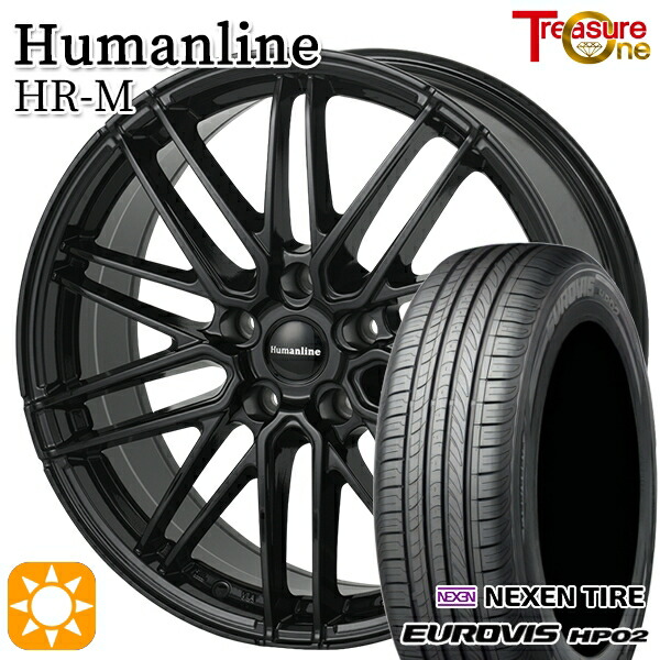30/50プリウス 185/65R15 ネクセン ロードストーン ユーロビズ HP02 トレジャーワン ヒューマンライン HRM BK 15インチ 6.0J 5H100 サマータイヤホイールセット