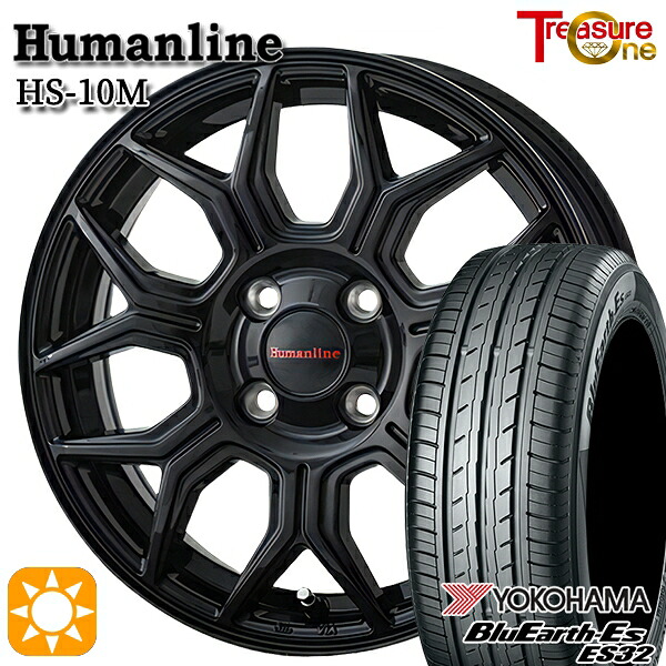 4/10ﾎﾟｲﾝﾄ10倍★165/65R14 79S ヨコハマ ブルーアース ES32 トレジャーワン ヒューマンライン HS10M BK 14インチ 4.5J 4H100 サマータイヤホイールセット