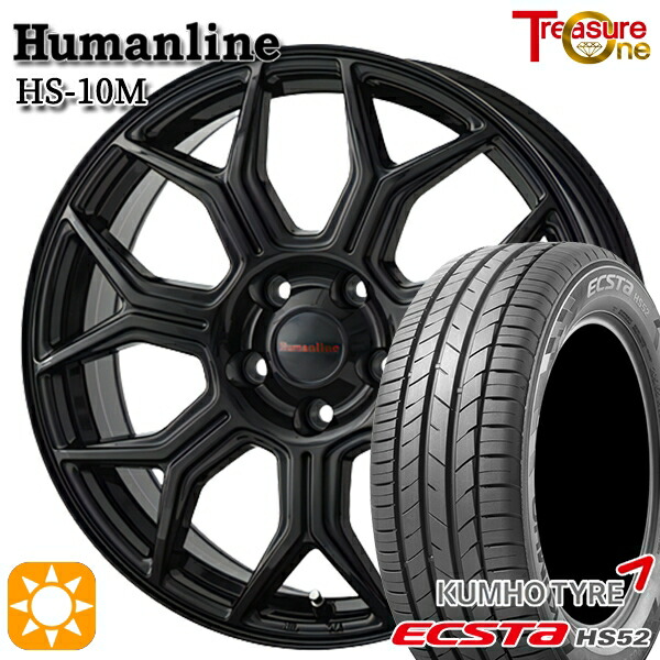 195/55R16 87V クムホ エクスタ HS52 トレジャーワン ヒューマンライン HS10M BK 16インチ 6.5J 5H100 サマータイヤホイールセット