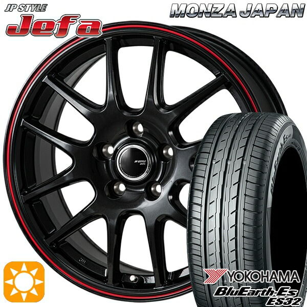 C-HR カローラクロス 215/60R17 96H ヨコハマ ブルーアース ES32 モンツァ JPスタイル ジェファ パールブラック/レッドライン 17インチ 7.0J 5H114.3 サマータイヤホイールセット