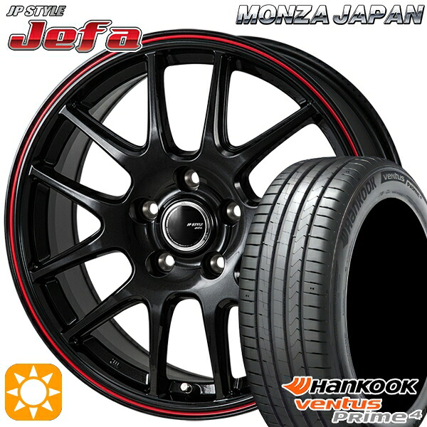 225/55R17 101W XL ハンコック ベンタスプライム4 K135 モンツァ JPスタイル ジェファ パールブラック/レッドライン 17インチ 7.0J 5H114.3 サマータイヤホイールセット