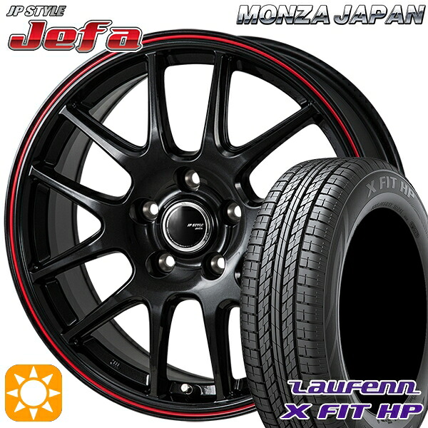 4/10ﾎﾟｲﾝﾄ10倍★225/65R17 102H ラウフェン X FIT HP LA41 モンツァ JPスタイル ジェファ パールブラック/レッドライン 17インチ 7.0J 5H114.3 サマータイヤホイールセット