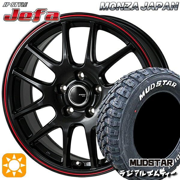 215/70R16 100T マッドスター ラジアル M/T ホワイトレター モンツァ JPスタイル ジェファ パールブラック/レッドライン 16インチ 6.5J 5H114.3 サマータイヤホイールセット