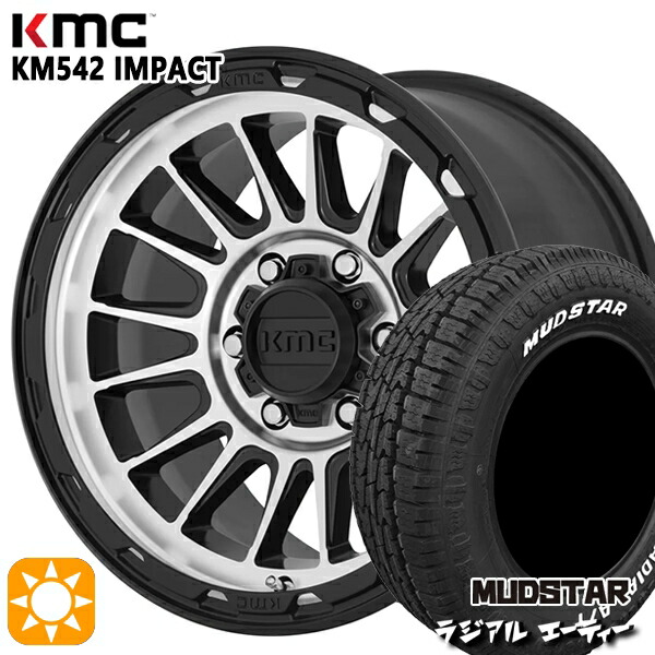 215/65R16 109/107L マッドスター ラジアル A/T ホワイトレター KMC KM542 IMPACT SATINBLACK MACHINED 16インチ 7.0J 5H114.3 サマータイヤホイールセット