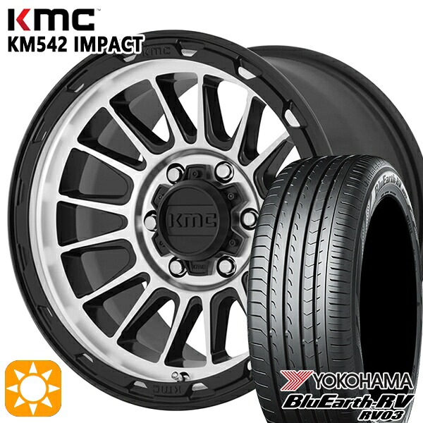 215/60R16 95H ヨコハマ ブルーアース RV03 KMC KM542 IMPACT SATINBLACK MACHINED 16インチ 7.0J 5H114.3 サマータイヤホイールセット