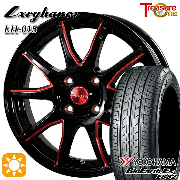 4/10ﾎﾟｲﾝﾄ10倍★フィット アクア 185/60R15 84H ヨコハマ ブルーアース ES32 トレジャーワン ラグジーヘインズ LH015 ブラック・マシニングレッドクリア 15インチ 5.5J 4H100 サマータイヤホイールセット