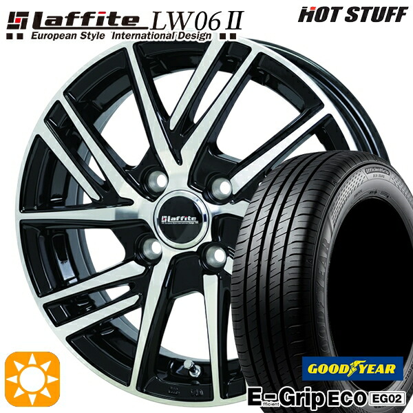 4/10ﾎﾟｲﾝﾄ10倍★アクア クロスビー 185/55R16 83V グッドイヤー エフィシェントグリップ EG02 HotStuff ラフィット LW06-2 BK/P 16インチ 6.0J 4H100 サマータイヤホイールセット