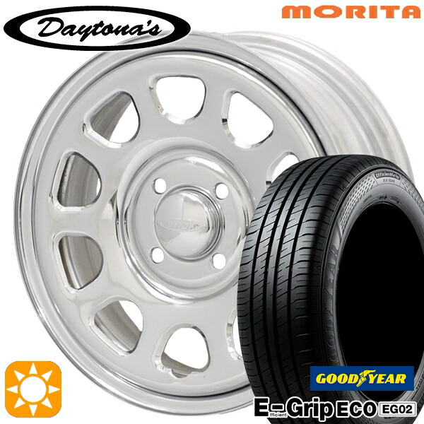 4/20ﾎﾟｲﾝﾄ10倍★155/65R14 75S グッドイヤー エフィシェントグリップ エコ EG02 MRT DAYTONA'S G2 デイトナズ クローム 14インチ 5.0J 4H100 サマータイヤホイールセット