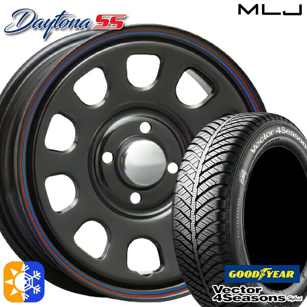 165/65R14 79H グッドイヤー ベクター フォーシーズンズ MLJ デイトナ SS 14インチ 5.0J 4H100 ブラック(レッド/ブルーライン) オールシーズンタイヤホイールセット