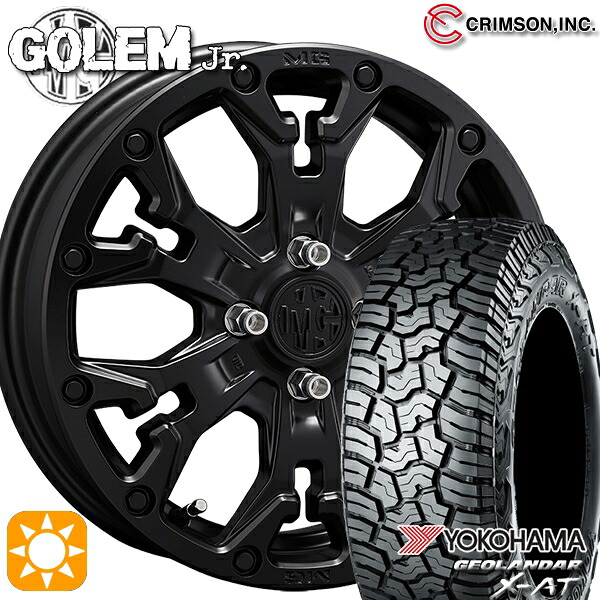 145R14C 85/83Q ヨコハマ ジオランダーX-AT G016 クリムソン MG ゴーレムJr. マットブラック 14インチ 4.5J 4H100 +43 サマータイヤホイールセット