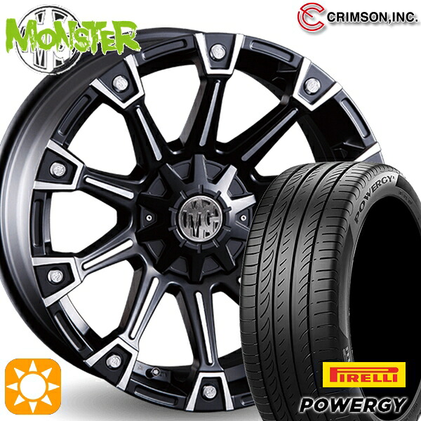 215/45R17 91W XL ピレリ パワジー クリムソン MG モンスター ブラックポリッシュ 17インチ 7.0J 10H114.3/127 サマータイヤホイールセット｜タイヤホイール激安王国