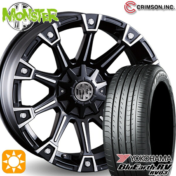 215/60R17 96H ヨコハマ ブルーアース RV03 クリムソン MG モンスター ブラックポリッシュ 17インチ 7.0J 10H114.3/127 サマータイヤホイールセット