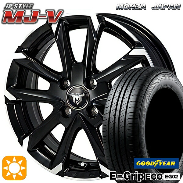 フィット アクア 185/60R15 84H グッドイヤー エフィシェントグリップ EG02 モンツァ JPスタイル MJ-V ブラックメタリック/ポリッシュ 15インチ 5.5J 4H100 サマータイヤホイールセット｜タイヤホイール激安王国