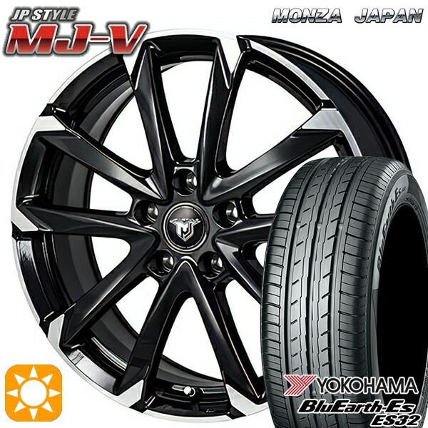 225/60R17 99H ヨコハマ ブルーアース ES32 モンツァ JPスタイル MJ-V ブラックメタリック/ポリッシュ 17インチ 7.0J 5H114.3 サマータイヤホイールセット|タイヤホイール激安王国