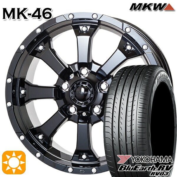 215/60R16 95H ヨコハマ ブルーアース RV03 MKW MK-46 グロスブラック 16インチ 7.0J 5H114.3 サマータイヤホイールセット