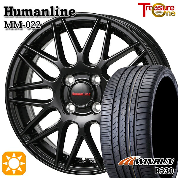 N-BOX ウェイク 165/55R15 75H ウィンラン R330 トレジャーワン ヒューマンライン MM022 BK 15インチ 4.5J 4H100 サマータイヤホイールセット
