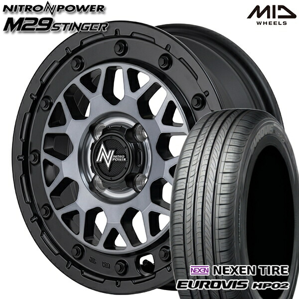 165/60R15 ネクセン ロードストーン ユーロビズ HP02 MID ナイトロパワー M29スティンガー SBC 15インチ 5.0J 4H100 サマータイヤホイールセット