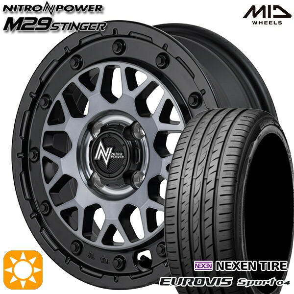 4/20ﾎﾟｲﾝﾄ10倍★165/60R14 75H ロードストーン ユーロビズ Sport 04 MID ナイトロパワー M29スティンガー SBC 14インチ 4.5J 4H100 サマータイヤホイールセット