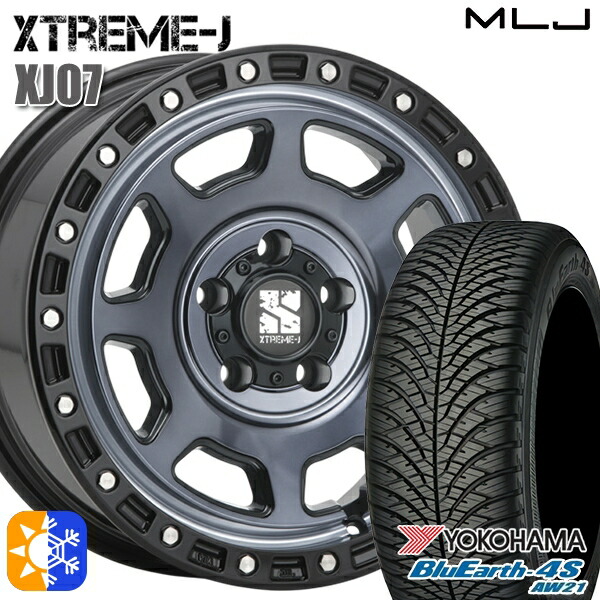 215/50R17 95W XL ヨコハマ ブルーアース 4S AW21 MLJ エクストリームJ XJ07 グロスブラック マシンインディゴ 17インチ 8.0J 5H114.3 オールシーズンタイヤホイールセット
