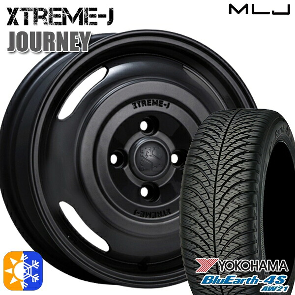 155/65R14 75H ヨコハマ ブルーアース 4S AW21 MLJ エクストリームJ ジャーニー サテンブラック 14インチ 4.5J 4H100 オールシーズンタイヤホイールセット