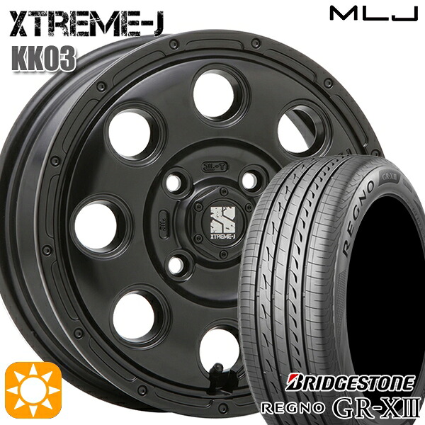165/55R14 72V ブリヂストン レグノ GRX3 MLJ エクストリームJ KK03 サテンブラック 14インチ 4.5J 4H100 サマータイヤホイールセット