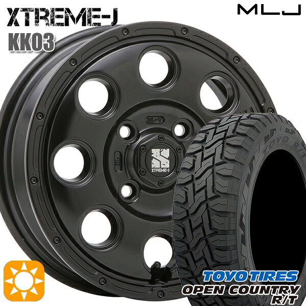 軽トラ軽バン用 145/80R12 80/78N LT トーヨー オープンカントリー R/T MLJ エクストリームJ KK03 サテンブラック 12インチ 新品サマータイヤホイール 4本セット 送料無料｜タイヤホイール激安王国