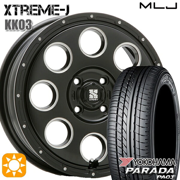 軽トラ 165/55R14C 95/93N ヨコハマ パラダ PA03 MLJ エクストリームJ KK03 サテンブラックミルド 14インチ 4.5J 4H100 サマータイヤホイールセット