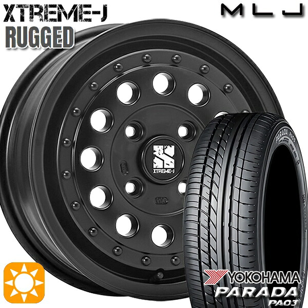 軽トラ 165/55R14C 95/93N ヨコハマ パラダ PA03 MLJ エクストリームJ ラギッド サテンブラック 14インチ 5.0J 4H100 サマータイヤホイールセット|タイヤホイール激安王国