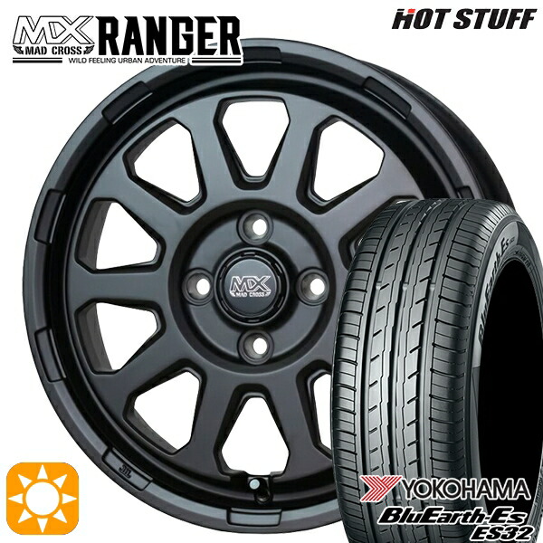 4/10ﾎﾟｲﾝﾄ10倍★165/65R14 79S ヨコハマ ブルーアース ES32 ホットスタッフ マッドクロス レンジャー マットブラック 14インチ 4.5J 4H100 サマータイヤホイールセット