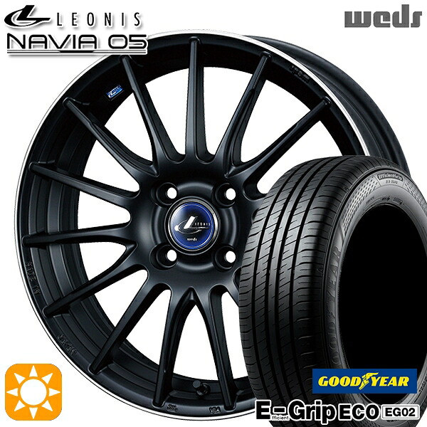 フィット アクア 185/60R15 84H グッドイヤー エフィシェントグリップ EG02 Weds ウェッズ レオニス ナヴィア05 MBP (マットブラック リムポリッシュ) 15インチ 5.5J 4H100 サマータイヤホイールセット|タイヤホイール激安王国