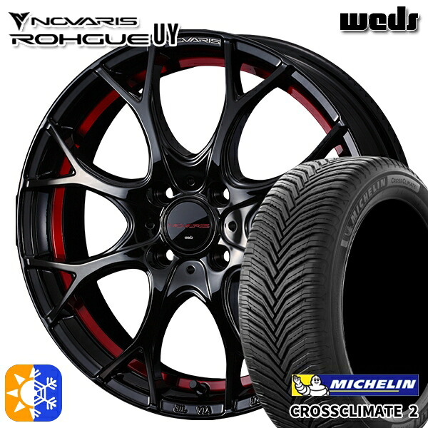 185/55R16 83V ミシュラン クロスクライメート2 Weds ウェッズ ノヴァリス ローグ UY ピアノブラック/レッドライン 16インチ 6.0J 4H100 オールシーズンタイヤホイールセット