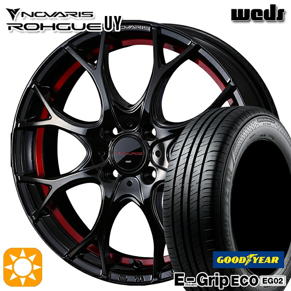 175/55R15 77V グッドイヤー エフィシェントグリップ EG02 Weds ウェッズ ノヴァリス ローグ UY ピアノブラック/レッドライン 15インチ 5.5J 4H100 サマータイヤホイールセット