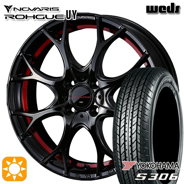 155/65R14 75S ヨコハマ S306 Weds ウェッズ ノヴァリス ローグ UY ピアノブラック/レッドライン 14インチ 4.5J 4H100 サマータイヤホイールセット