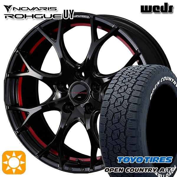 4/10ﾎﾟｲﾝﾄ10倍★ハリアー エクストレイル 225/65R17 102H トーヨー オープンカントリーA/T3 ホワイトレター Weds ウェッズ ノヴァリス ローグ UY ピアノブラック/レッドライン 17インチ 7.0J 5H114.3 サマータイヤホイールセット