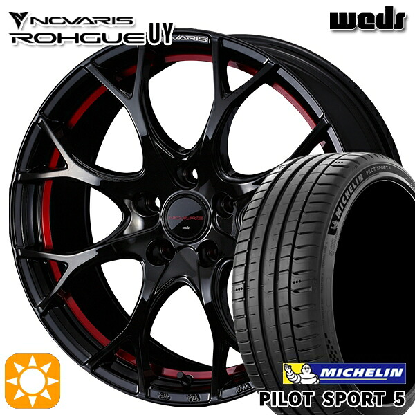 215/45R17 91Y XL ミシュラン パイロットスポーツ5 Weds ウェッズ ノヴァリス ローグ UY ピアノブラック/レッドライン 17インチ 7.0J 5H114.3 サマータイヤホイールセット