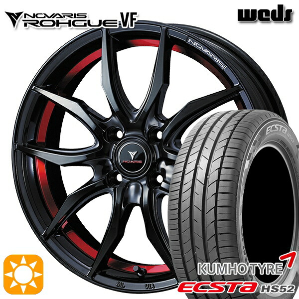 195/50R16 88V XL クムホ エクスタ HS52 Weds ウェッズ ノヴァリス ローグ VF ピアノブラック/レッドライン 16インチ 6.0J 4H100 サマータイヤホイールセット