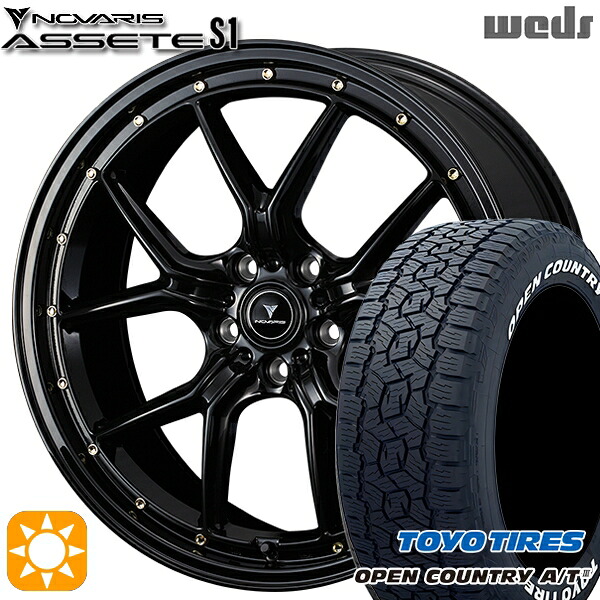 4/20ﾎﾟｲﾝﾄ10倍★RAV4 ハリアー 235/60R18 100H トーヨー オープンカントリーA/T3 ホワイトレター Weds ウェッズ ノヴァリス アセット S1 ブラック/ゴールドピアス 18インチ 8.0J 5H114.3 サマータイヤホイールセット