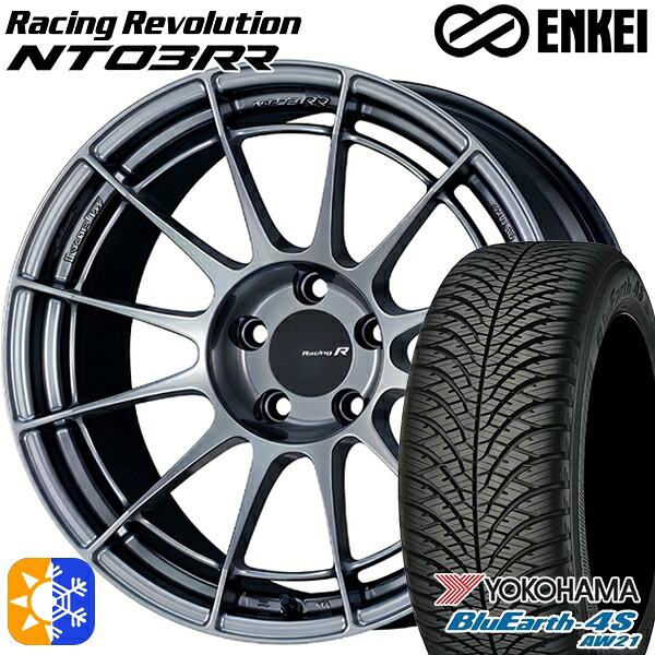 225/55R18 98V ヨコハマ ブルーアース 4S AW21 ENKEI エンケイ レーシングレボリューション NT03RR ハイパーシルバー 18インチ 8.5J 5H114.3 オールシーズンタイヤホイールセット