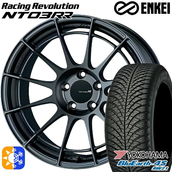 225/55R18 98V ヨコハマ ブルーアース 4S AW21 ENKEI エンケイ レーシングレボリューション NT03RR マットダークガンメタリック 18インチ 8.5J 5H114.3 オールシーズンタイヤホイールセット