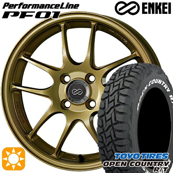 4/20ﾎﾟｲﾝﾄ10倍★タフト 165/65R15 81Q トーヨー オープンカントリー R/T ホワイトレター ENKEI エンケイ パフォーマンスライン PF01 ゴールド 15インチ 5.0J 4H100 サマータイヤホイールセット