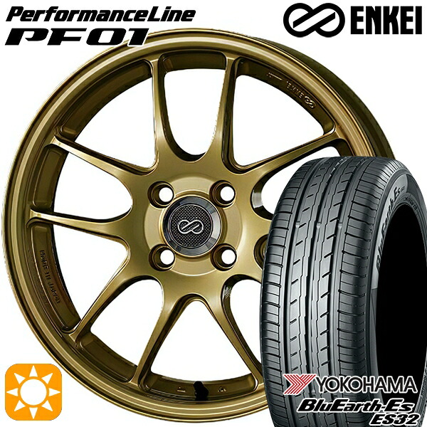 215/40R18 85W ヨコハマ ブルーアース ES32 ENKEI エンケイ パフォーマンスライン PF01 ゴールド 18インチ 7.5J 5H100 サマータイヤホイールセット|タイヤホイール激安王国