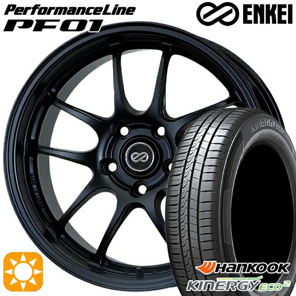 4/20ﾎﾟｲﾝﾄ10倍★185/65R15 88T ハンコック キナジーエコ2 K435 ENKEI エンケイ パフォーマンスライン PF01 マットブラック 15インチ 6.5J 4H100 サマータイヤホイールセット