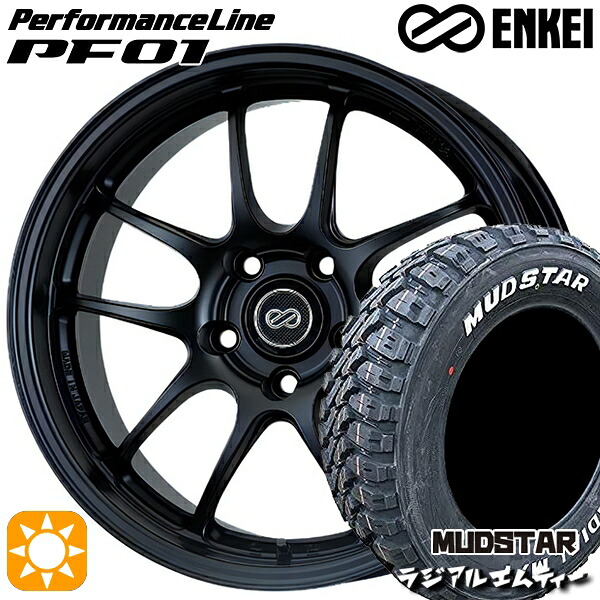 ライズ ロッキー 215/60R16 99T XL マッドスター ラジアル M/T ホワイトレター ENKEI エンケイ パフォーマンスライン PF01 マットブラック 16インチ 6.5J 4H100 サマータイヤホイールセット