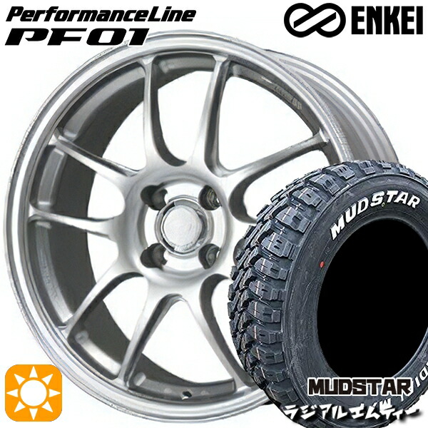 205/60R16 96T XL マッドスター ラジアル M/T ホワイトレター ENKEI エンケイ パフォーマンスライン PF01 スパークルシルバー 16インチ 6.5J 4H100 サマータイヤホイールセット|タイヤホイール激安王国