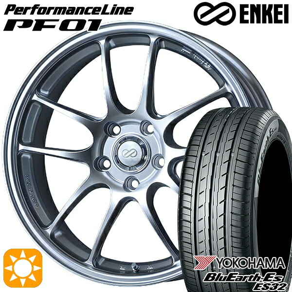 4/10ﾎﾟｲﾝﾄ10倍★205/50R17 89V ヨコハマ ブルーアース ES32 ENKEI エンケイ パフォーマンスライン PF01 スパークルシルバー 17インチ 7.0J 5H114.3 サマータイヤホイールセット