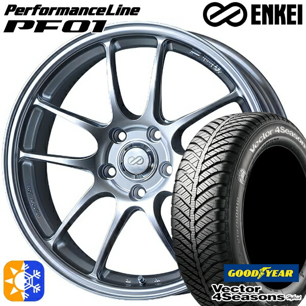 BMW F20 225/40R18 92H XL グッドイヤー ベクター フォーシーズンズ ENKEI エンケイ PF01 スパークルシルバー 18インチ 8.0J 5H120 オールシーズンタイヤホイールセット|タイヤホイール激安王国
