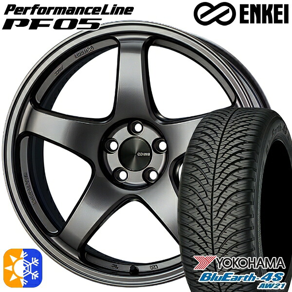215/70R16 100/97R RWL ヨコハマ ブルーアース 4S AW21 ENKEI エンケイ パフォーマンスライン PF05 ダークシルバー 16インチ 6.5J 4H100 オールシーズンタイヤホイールセット｜タイヤホイール激安王国